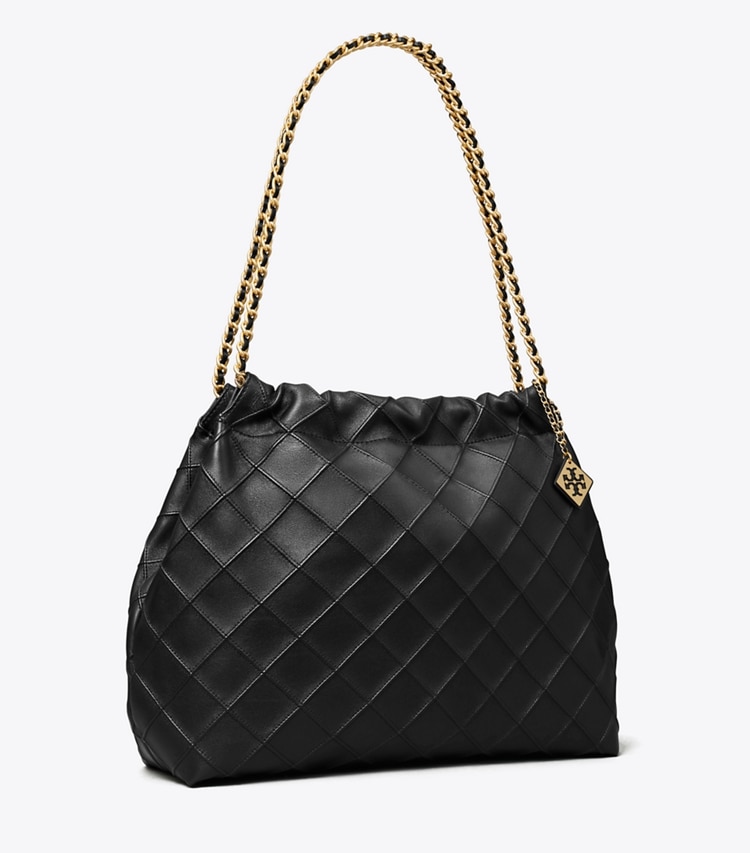Tory Burch designer hobo bags Weiche Fleming Tasche mit Tunnelzug in Black angle