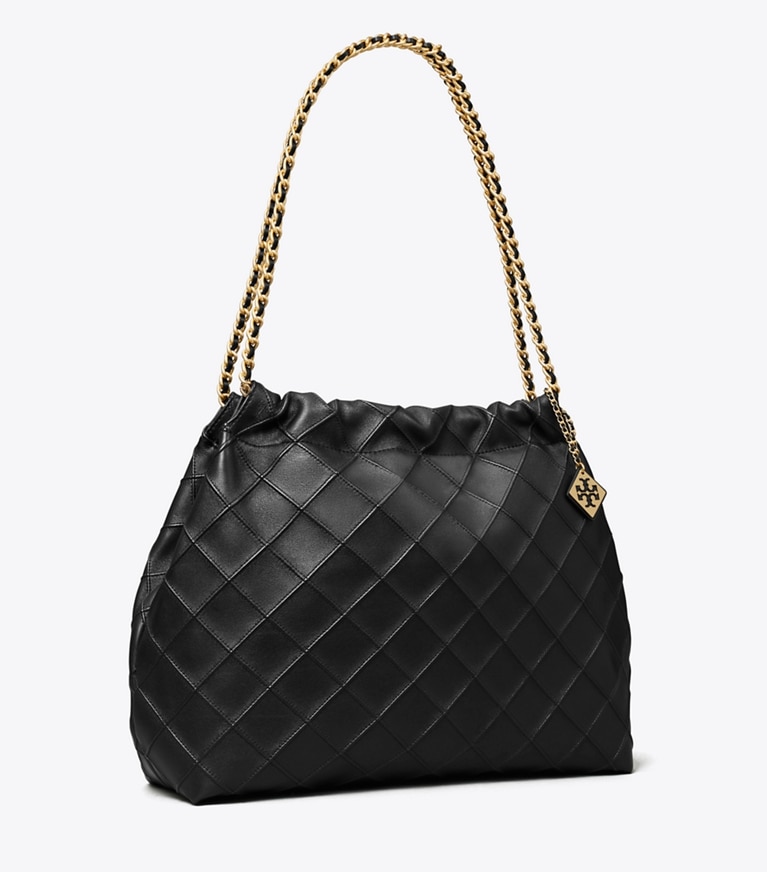 Tory Burch designer hobo bags Weiche Fleming Tasche mit Tunnelzug in Black angle