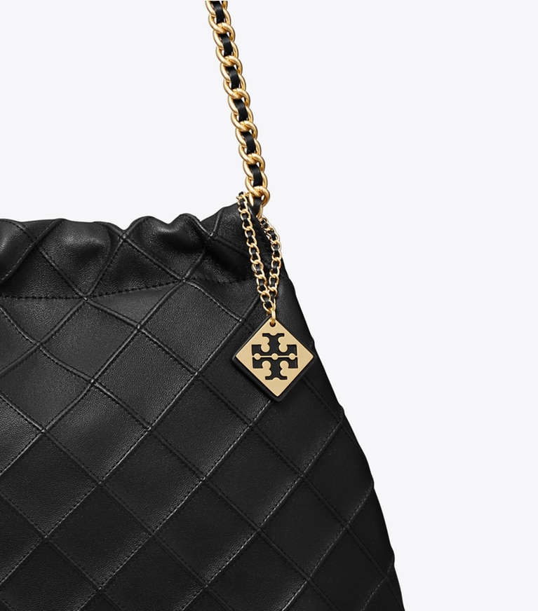 Tory Burch designer hobo bags Weiche Fleming Tasche mit Tunnelzug in Black detail