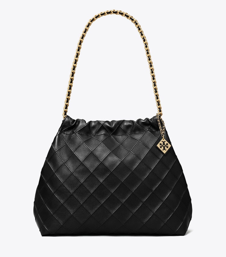 Tory Burch designer hobo bags Weiche Fleming Tasche mit Tunnelzug in Black front