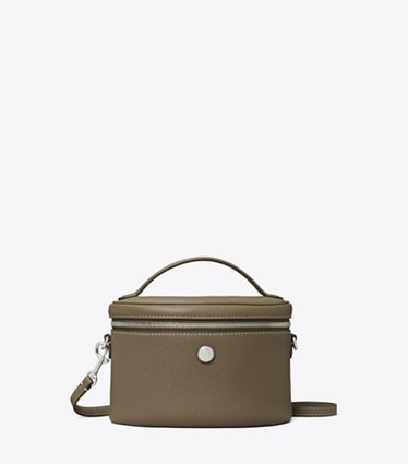 Tory Burch designer kleine taschen Weiche Kosmetiktasche mit Struktur in Wild Mushroom front