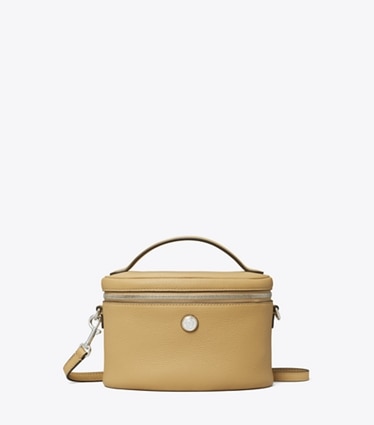 Tory Burch designer kleine taschen Weiche Kosmetiktasche mit Struktur in Biscotti front