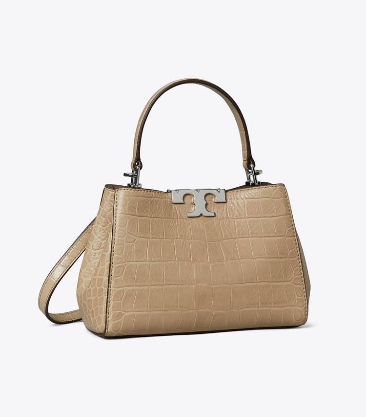 Tory Burch designer crossbody bags Weiche Mini Eleanor Henkeltasche mit Krokoprägung in Ginger Leaf angle