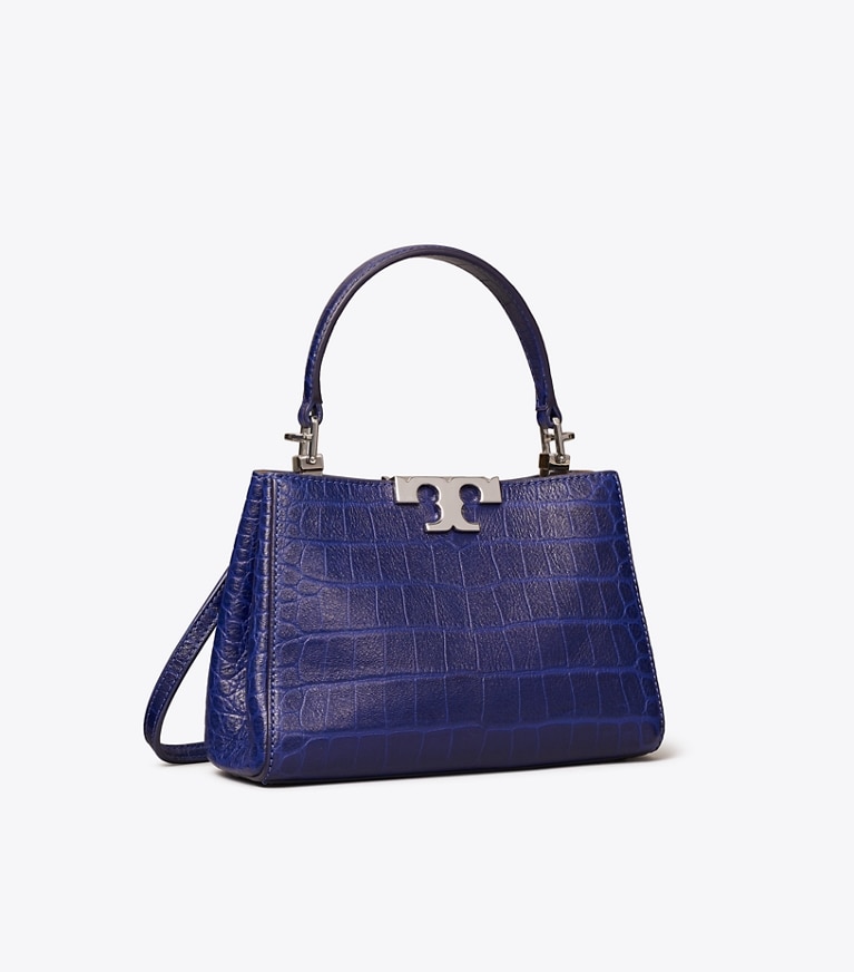 Tory Burch designer crossbody bags Weiche Mini Eleanor Henkeltasche mit Krokoprägung in Ballpoint Blue angle