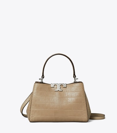 Tory Burch designer crossbody bags Weiche Mini Eleanor Henkeltasche mit Krokoprägung in Ginger Leaf front