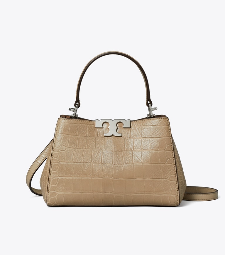 Tory Burch designer crossbody bags Weiche Mini Eleanor Henkeltasche mit Krokoprägung in Ginger Leaf front