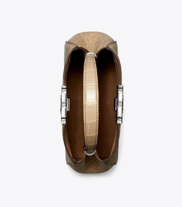 Tory Burch designer crossbody bags Weiche Mini Eleanor Henkeltasche mit Krokoprägung in Ginger Leaf von oben