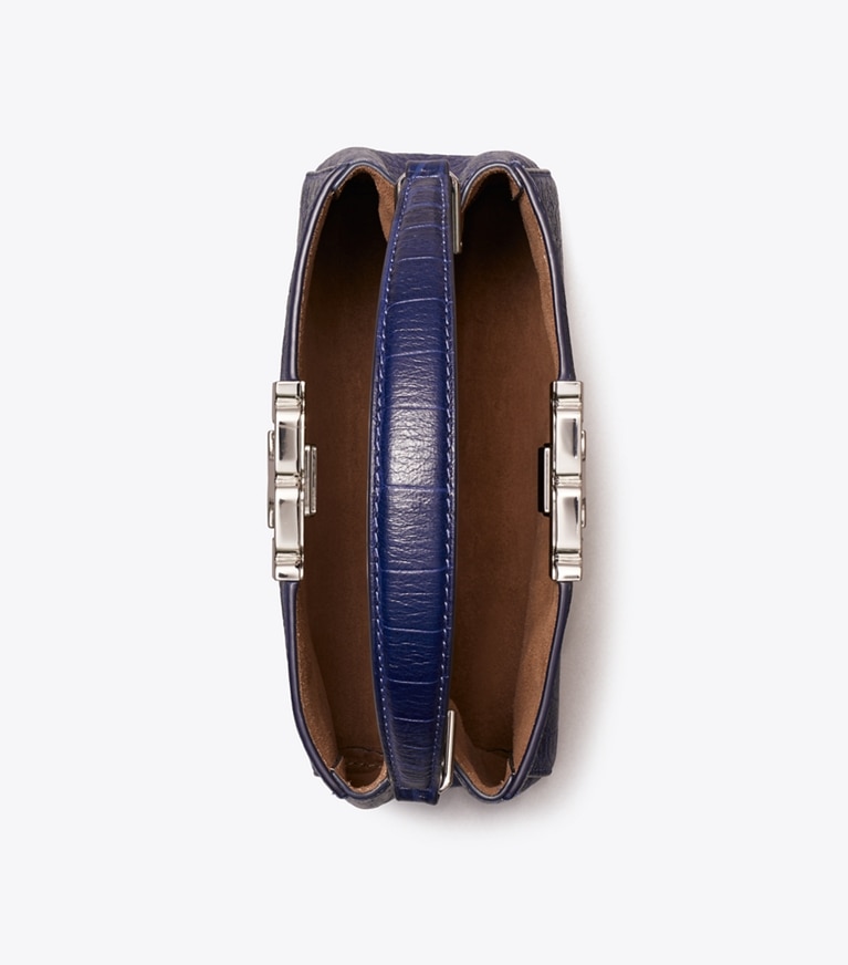 Tory Burch designer crossbody bags Weiche Mini Eleanor Henkeltasche mit Krokoprägung in Ballpoint Blue von oben