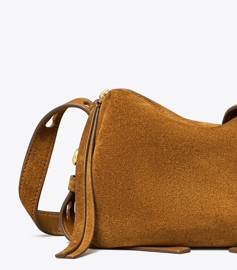 Tory Burch designer crossbody bags Weiche Romy Crossbody Bag aus Wildleder in Caramel detail