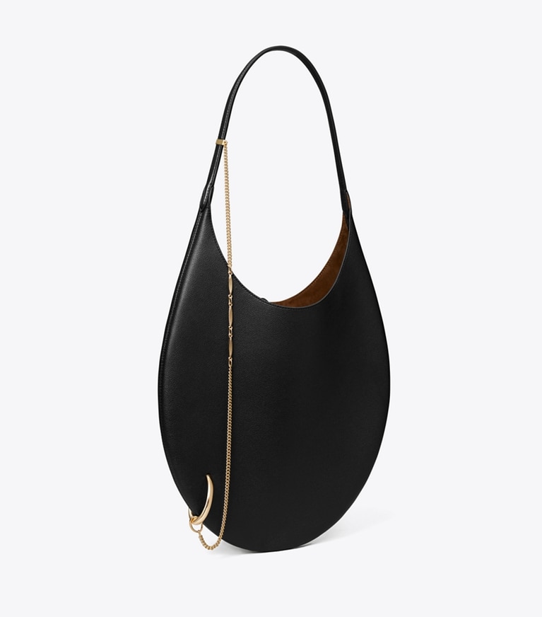 Tory Burch designer schultertaschen Weiche Tasche mit Piercingdetail in BLACK/GOLD angle