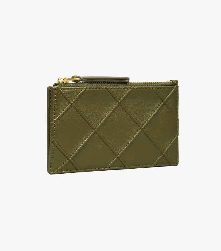 Tory Burch designer kartenetuis Weiches Fleming Kartenetui mit Reißverschluss in Dark Olive angle