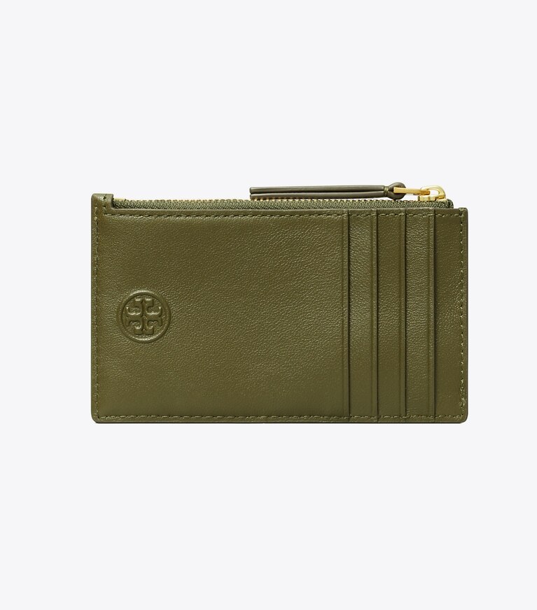 Tory Burch designer kartenetuis Weiches Fleming Kartenetui mit Reißverschluss in Dark Olive zurück