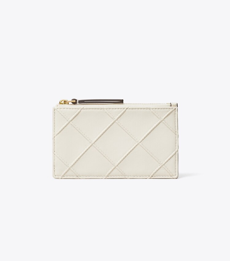 Tory Burch designer kartenetuis Weiches Fleming Kartenetui mit Reißverschluss in Light Cream front