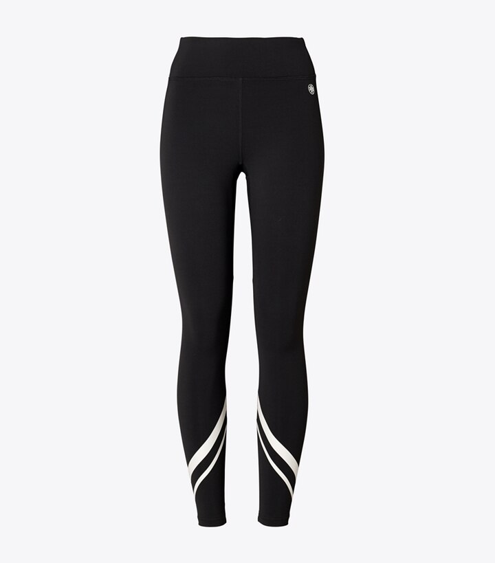 Tory Sport designer bottoms Weightless Chevron Legging in Sport Black/Snow White front