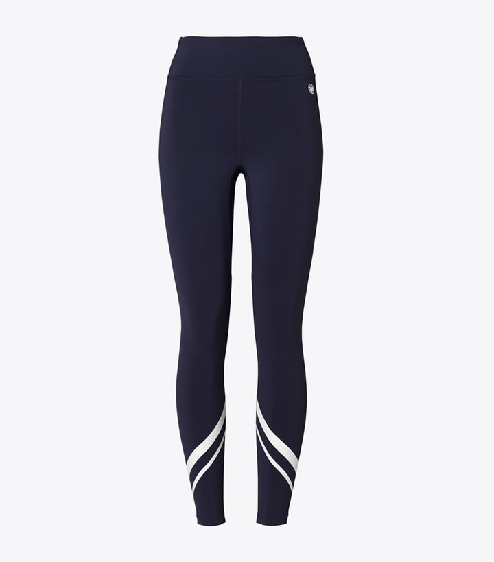 Tory Sport designer bottoms Weightless Chevron Legging in Tory Navy / Snow White front