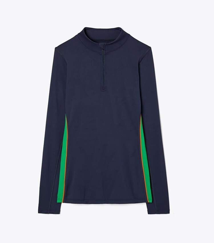 Tory Sport designer tops Weightless Contrast-Piped Half-Zip Pullover in Tory Navy / Vineyard front