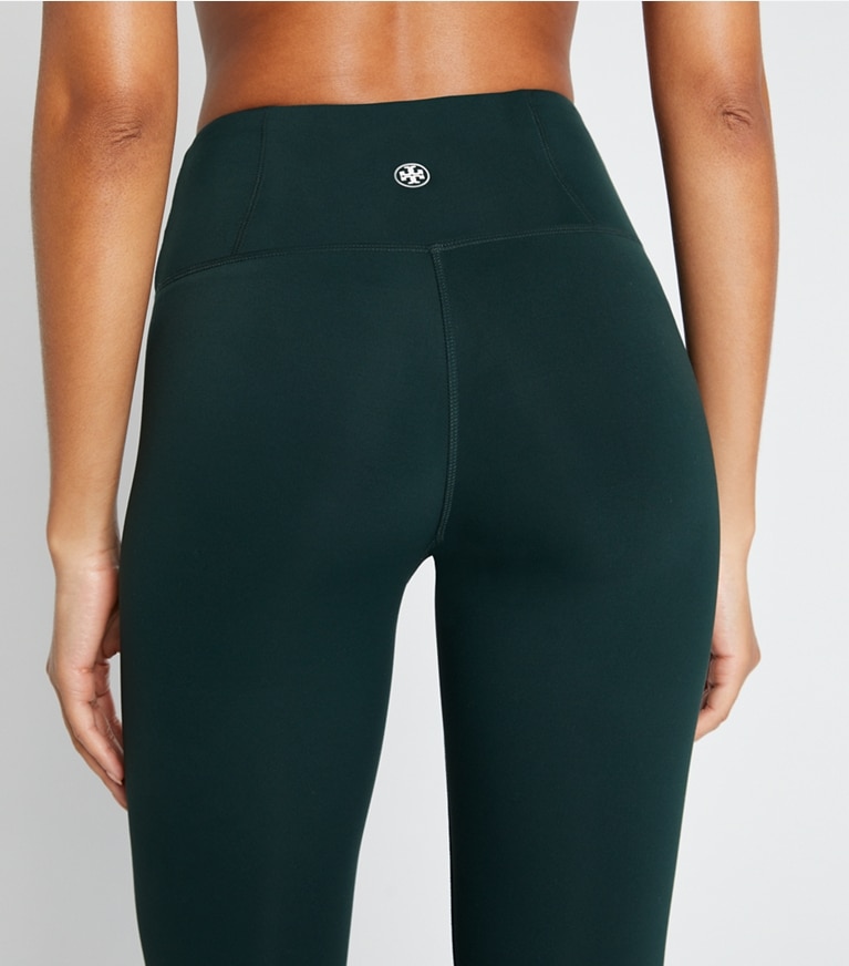Tory Sport designer bottoms Weightless Multi-Stripe Chevron Legging in Conifer front
