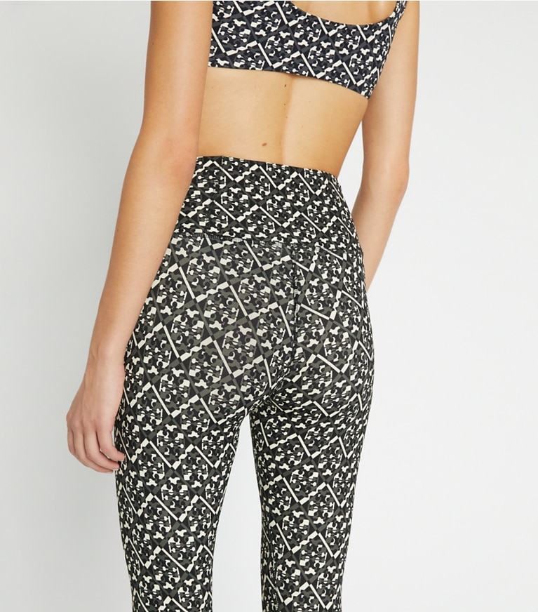 Tory Sport designer bottoms Weightless Printed 7/8 Legging in Mini Prismatic T Monogram front