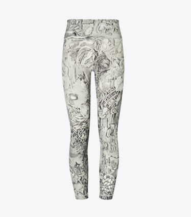 Tory Burch designer bottoms Weightless Printed 7/8 Legging in Grey Alien Toile front