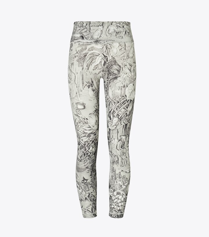 Tory Sport designer bottoms Weightless Printed 7/8 Legging in Grey Alien Toile front