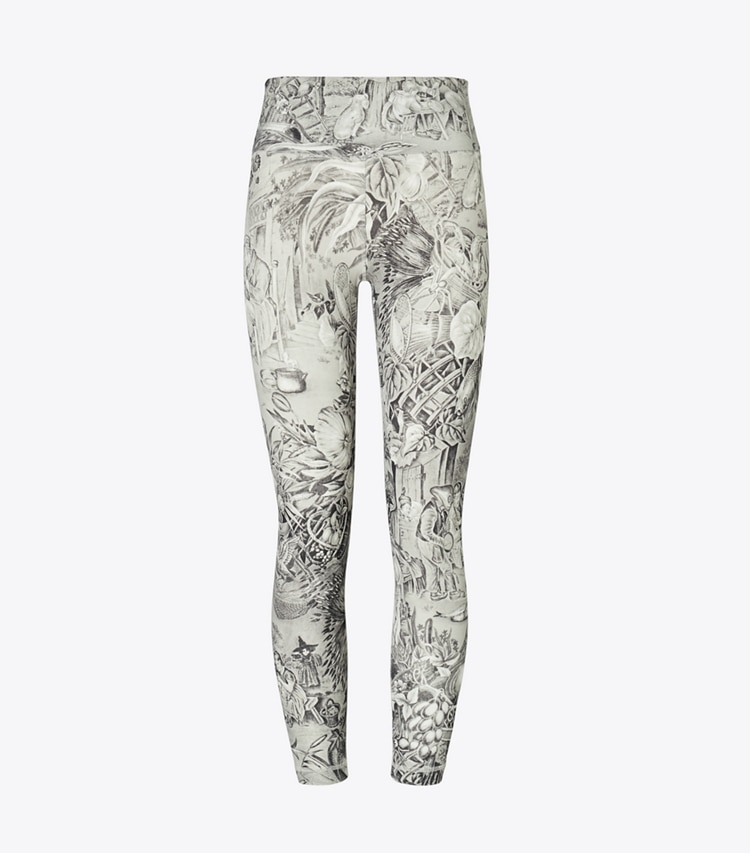 Tory Sport designer bottoms Weightless Printed 7/8 Legging in Grey Alien Toile front