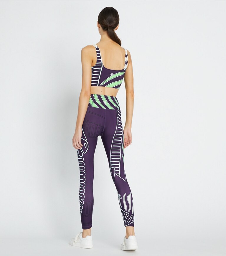 Tory Sport designer ボトムス プリント ウエイトレス 7/8レギンス in Purple Zebra Scarf front