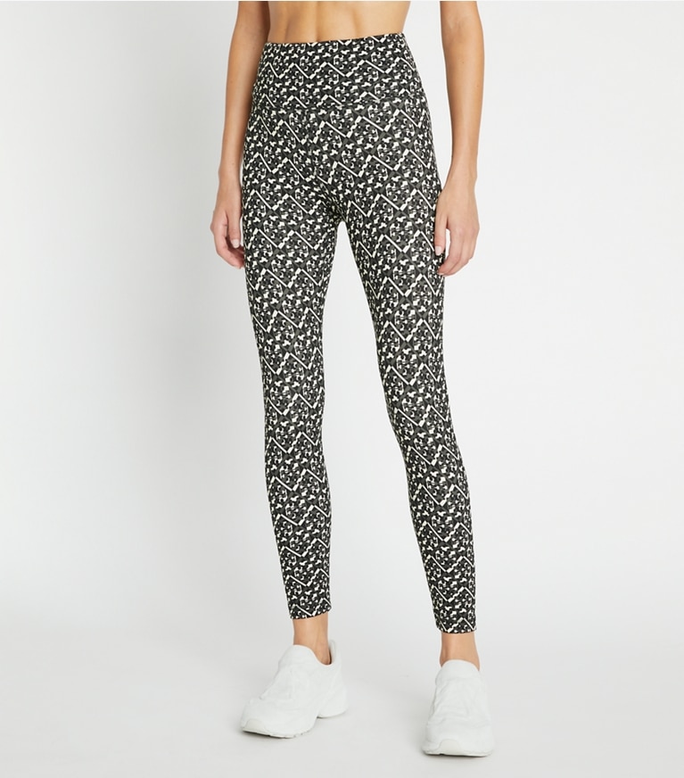 Tory Sport designer bottoms Weightless Printed 7/8 Legging in Mini Prismatic T Monogram front