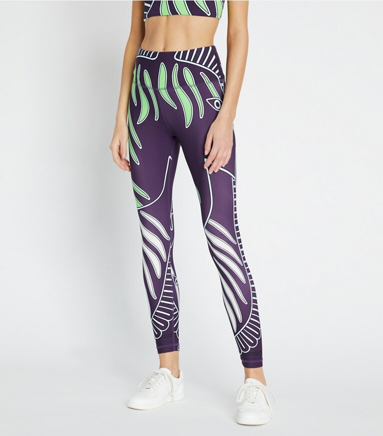 Tory Sport designer ボトムス プリント ウエイトレス 7/8レギンス in Purple Zebra Scarf front