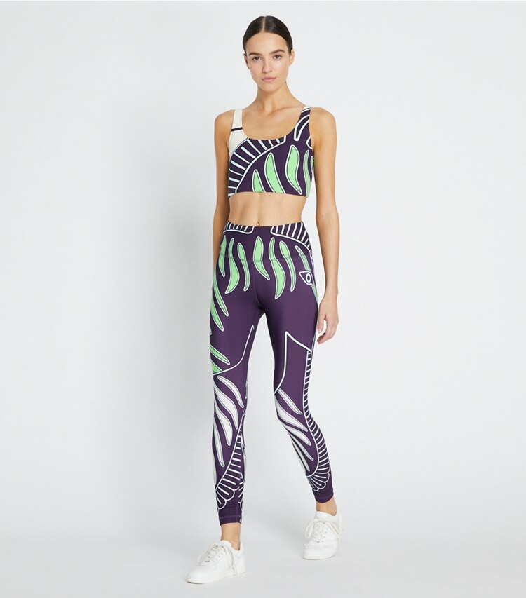 Tory Sport designer ボトムス プリント ウエイトレス 7/8レギンス in Purple Zebra Scarf モデル前面