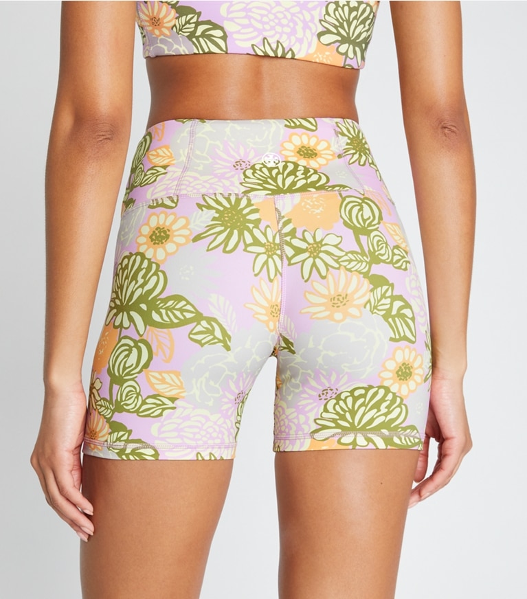 Tory Sport designer bottoms Weightless Printed Bike Short in French Summer Bouquet front