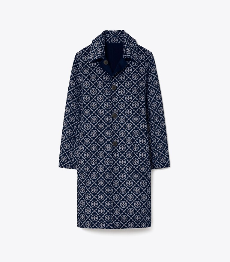 Tory Burch designer mäntel Wendbarer Wollmantel mit T-Monogramm-Jacquard in Medium Navy/T Logo front