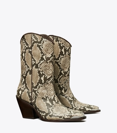 Tory Burch designer ankle boots Western Boot in SNAKE PRINT angle