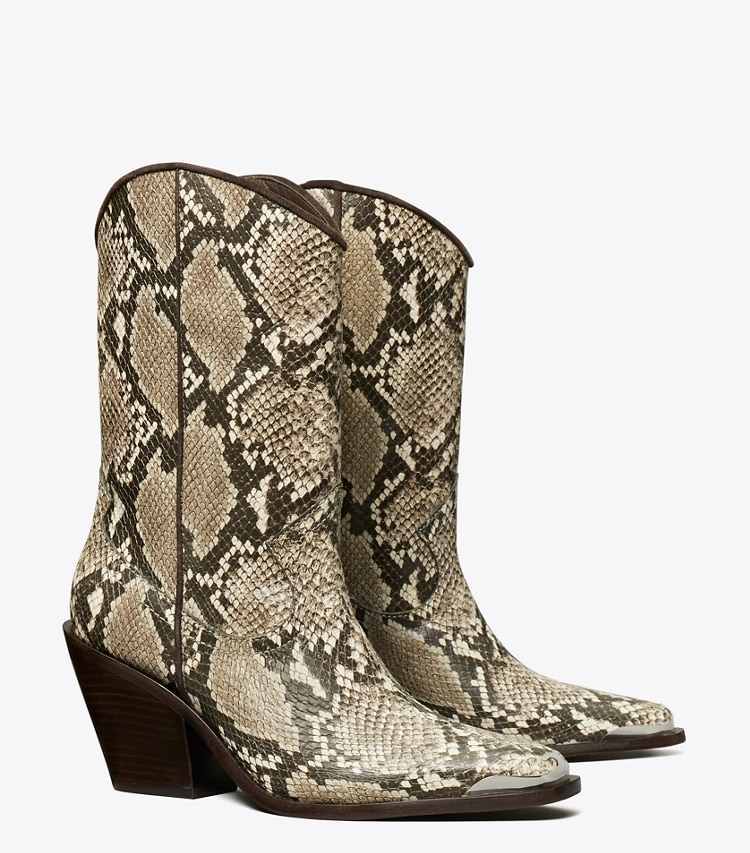 Tory Burch designer ankle boots Western Boot in SNAKE PRINT angle