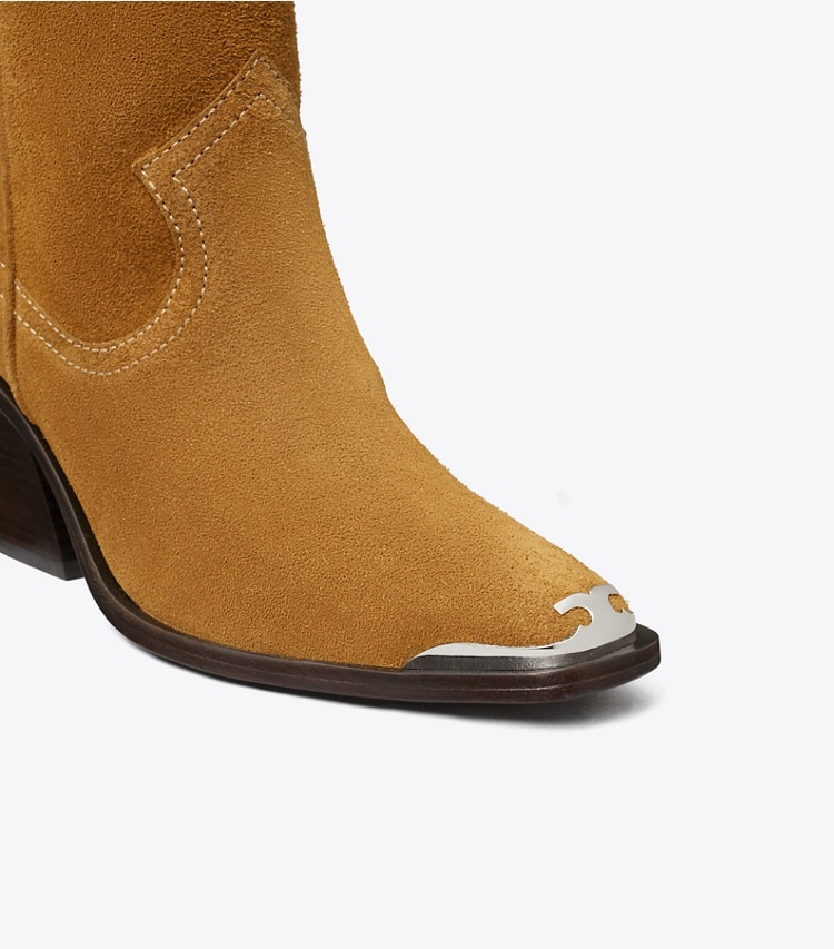 Tory Burch designer ankle boots Western Boot in TOASTED GINGER / CAPPUCINO detail