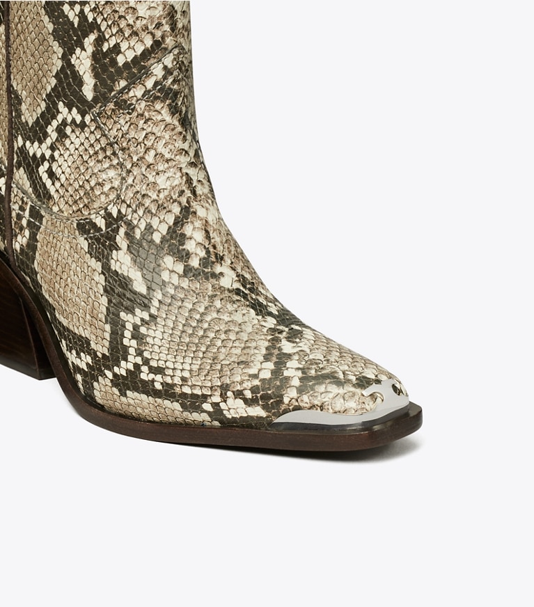 Tory Burch designer ankle boots Western Boot in SNAKE PRINT angle