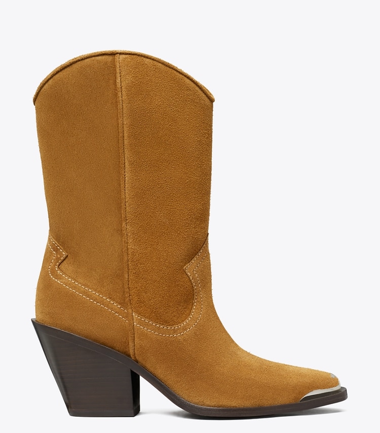 Tory Burch designer ankle boots Western Boot in TOASTED GINGER / CAPPUCINO side