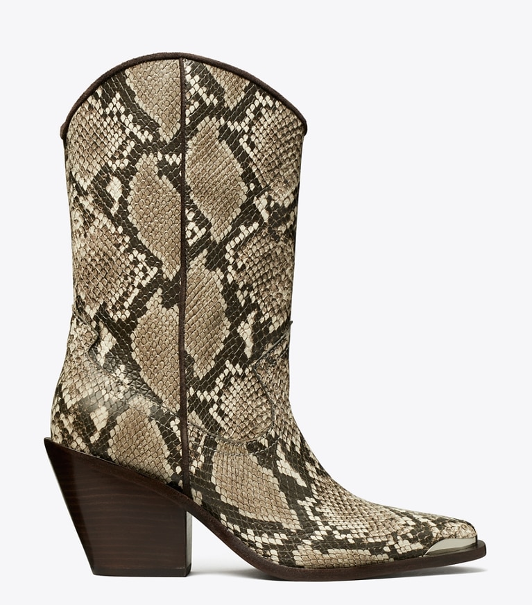Tory Burch designer ankle boots Western Boot in SNAKE PRINT angle