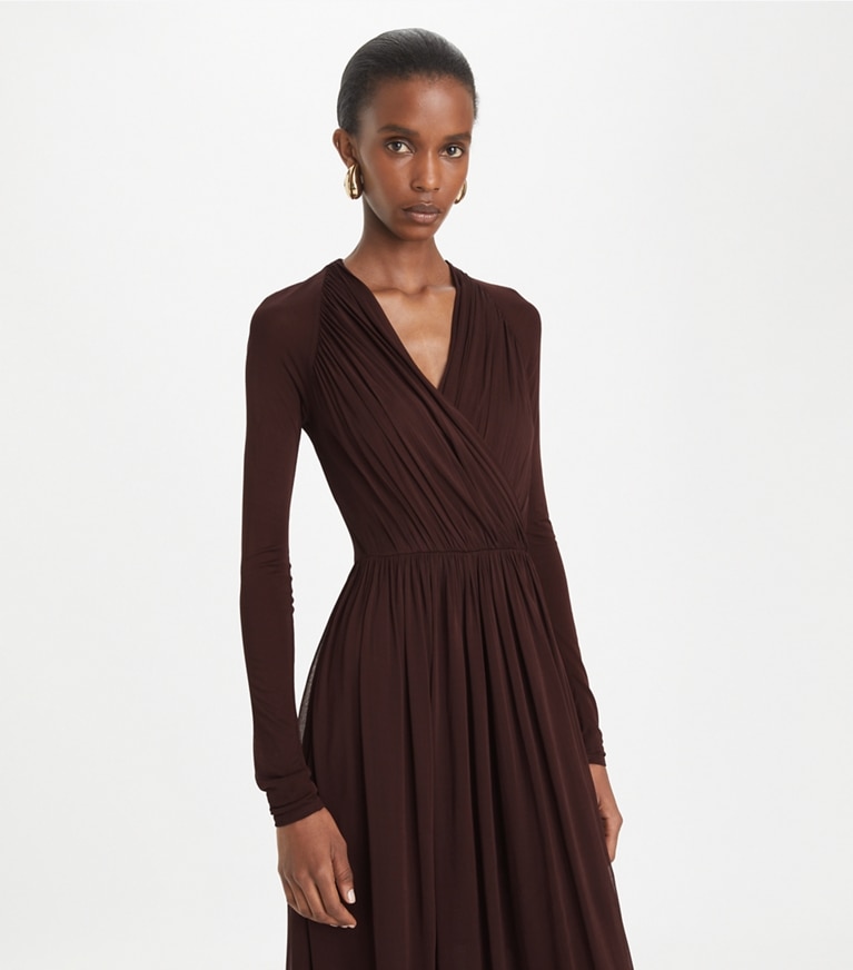 Tory Burch designer kleider Wickelkleid aus Jersey in Spiced Chocolate front
