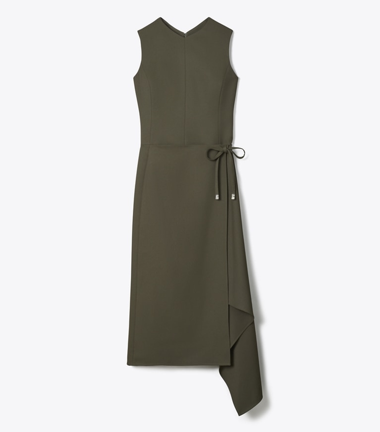 Tory Burch designer kleider Wickelkleid aus Twill in Olive Pesto front