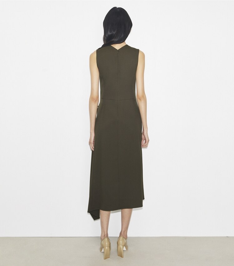Tory Burch designer kleider Wickelkleid aus Twill in Olive Pesto on model back