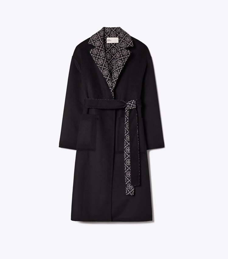 Tory Burch designer mäntel Wickelmantel aus Wolle mit T-Monogramm in Black/T Monogram Jacquard Combo D front