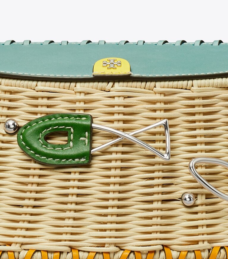 Tory Burch designer crossbody bags Wicker Fisherman Creel Bag in Natural angle