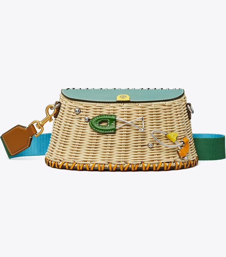 Tory Burch designer crossbody bags Wicker Fisherman Creel Bag in Natural front