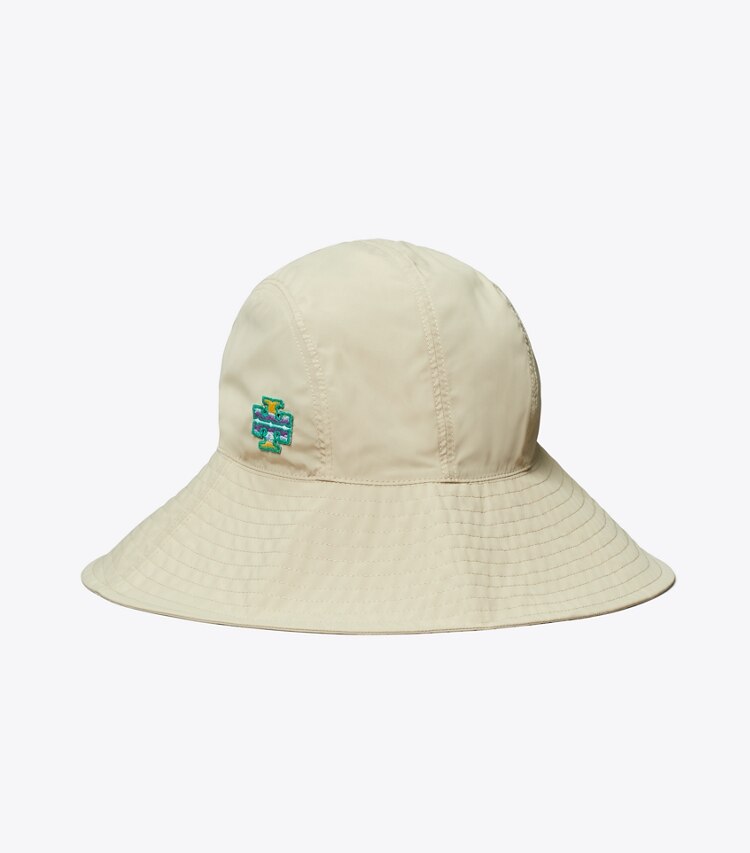 Tory Sport designer hats Wide-Brim Bucket Hat in Sand Khaki angle