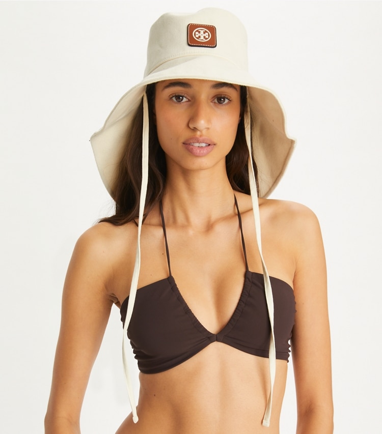 Tory Burch designer hats Wide Brim Hat in Ivory Pearl accessory on model