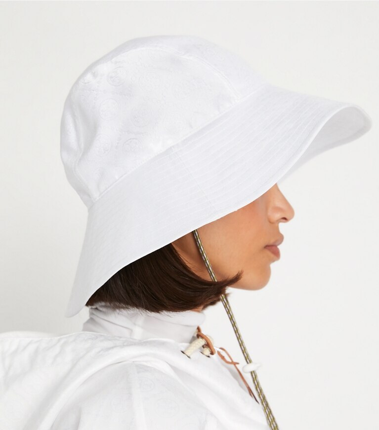 Wide-Brim Woven Jacquard Bucket Hat: Women's Designer Hats