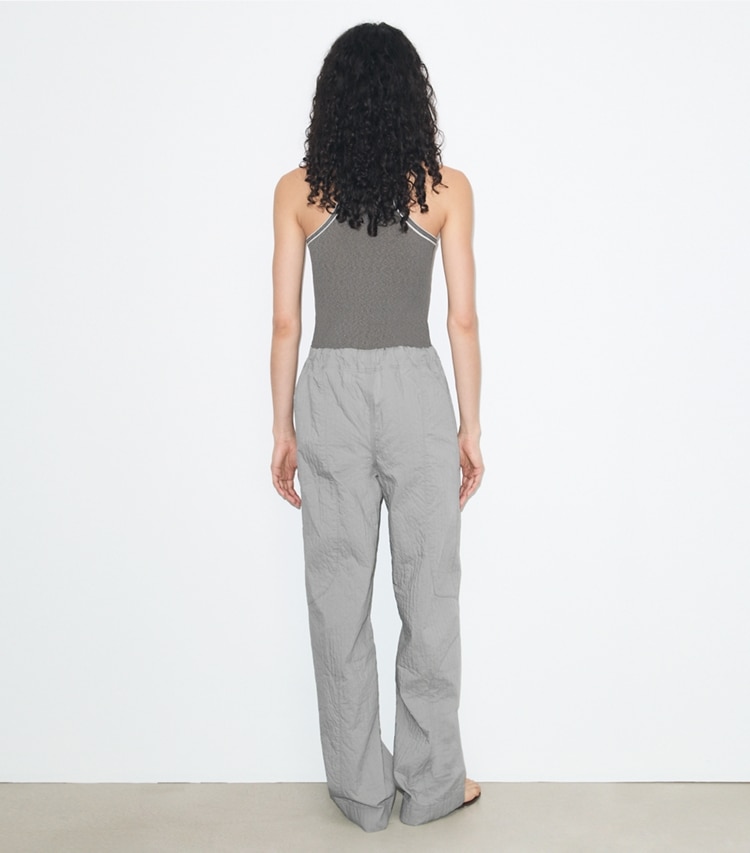 Tory Burch designer bottoms Wide-Leg Cotton Pant in Gray on model back
