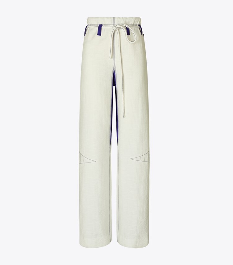 Tory Burch designer bottoms Wide-Leg Cotton Pants in Marshmallow front