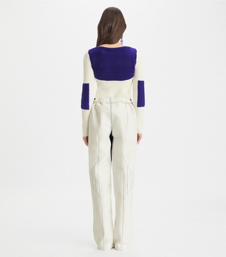 Tory Burch designer bottoms Wide-Leg Cotton Pants in Marshmallow on model back