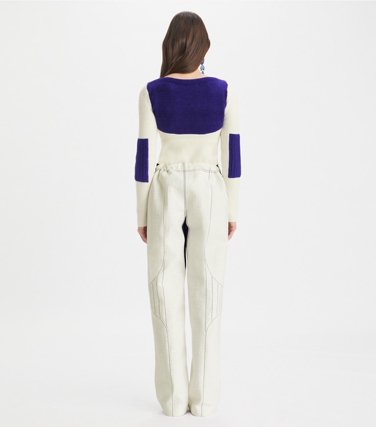 Tory Burch designer bottoms Wide-Leg Cotton Pants in Marshmallow front
